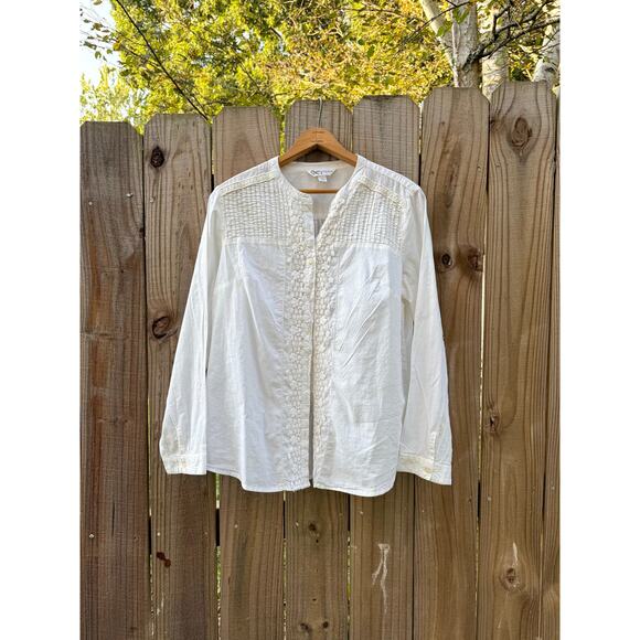 90s Pintuck Embroidered Cotton Blouse - Picture 1 of 8